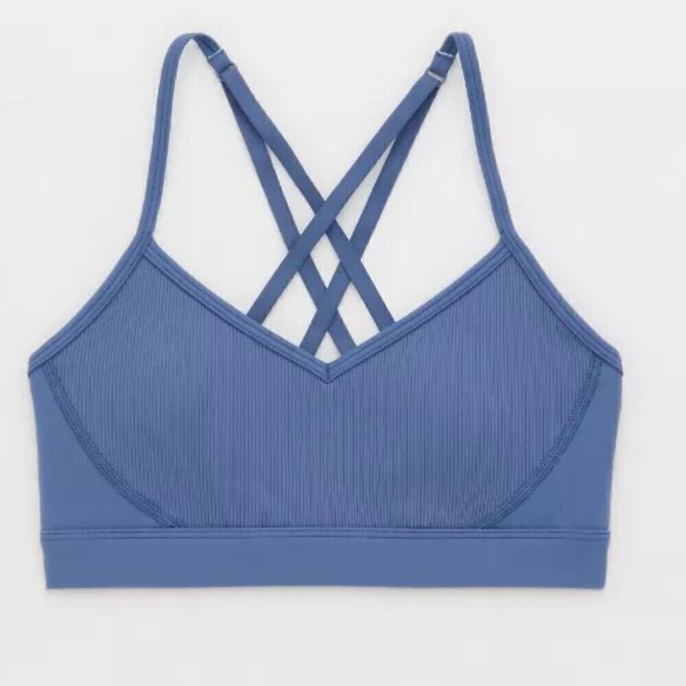 Offline by Aerie Goals Rib Strappy Back Sports Bra - XL Marbled Blue